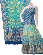 Blue Banarasi Bandhani Pure Georgette Unstitched Lehenga Set - Luxurion World