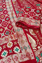Red Banarasi Bandhani Pure Georgette Unstitched Lehenga Set - Luxurion World