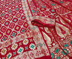 Red Banarasi Bandhani Pure Georgette Unstitched Lehenga Set - Luxurion World