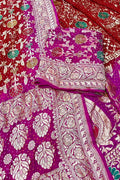 Pink Banarasi Bandhani Pure Georgette Unstitched Lehenga Set - Luxurion World