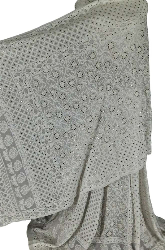 Dyeable Hand Embroidered Chikankari Pure Georgette Semi Stitched Lehenga Set With Mukaish Work - Luxurion World