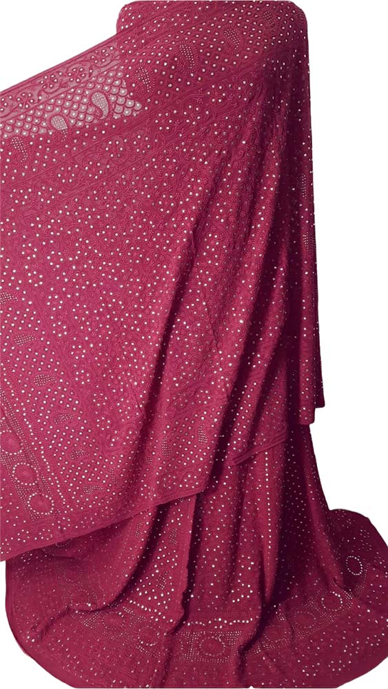 Pink Hand Embroidered Chikankari Pure Georgette Semi Stitched Lehenga Set With Mukaish Work - Luxurion World