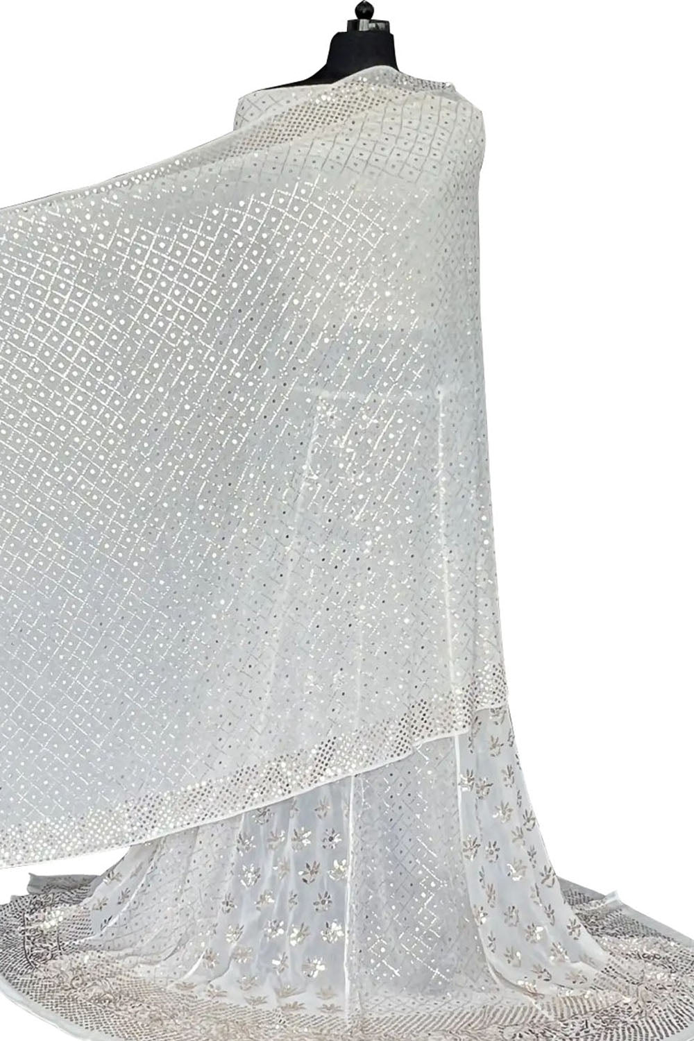 Dyeable Hand Embroidered Chikankari Pure Georgette Anarkali Unstitched Suit Set With Mukaish Work - Luxurion World