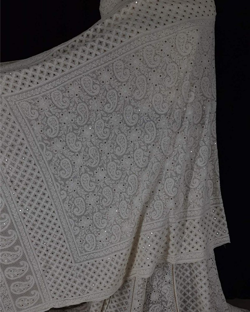 Dyeable Hand Embroidered Chikankari Pure Georgette Semi Stitched Lehenga With Mukaish Work