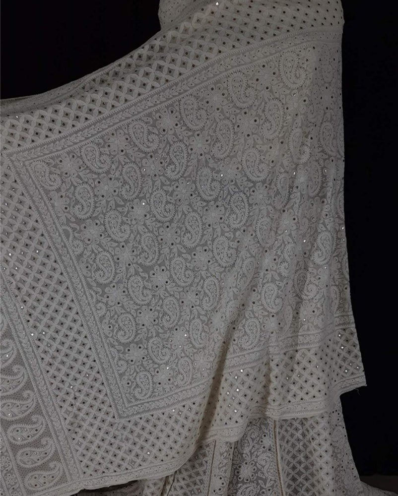 Dyeable Hand Embroidered Chikankari Pure Georgette Semi Stitched Lehenga With Mukaish Work - Luxurion World