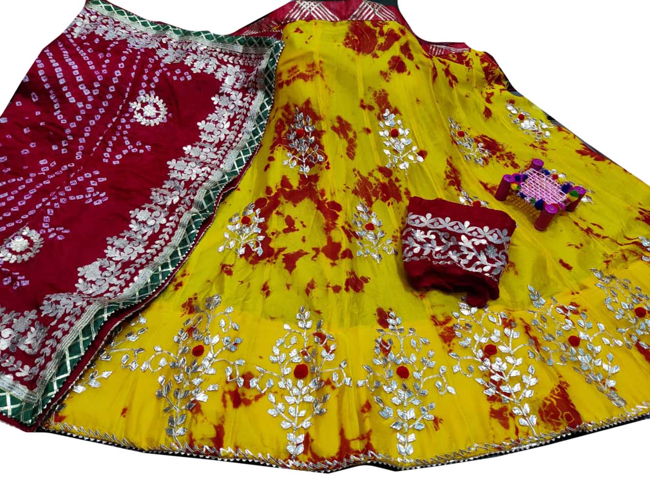 Yellow Hand Gota Patti Work Chinon Lehenga Set - Luxurion World
