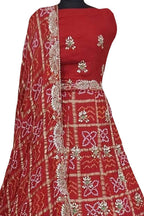 Red Hand Gota Work Gajji Silk Unstitched Lehenga Set - Luxurion World