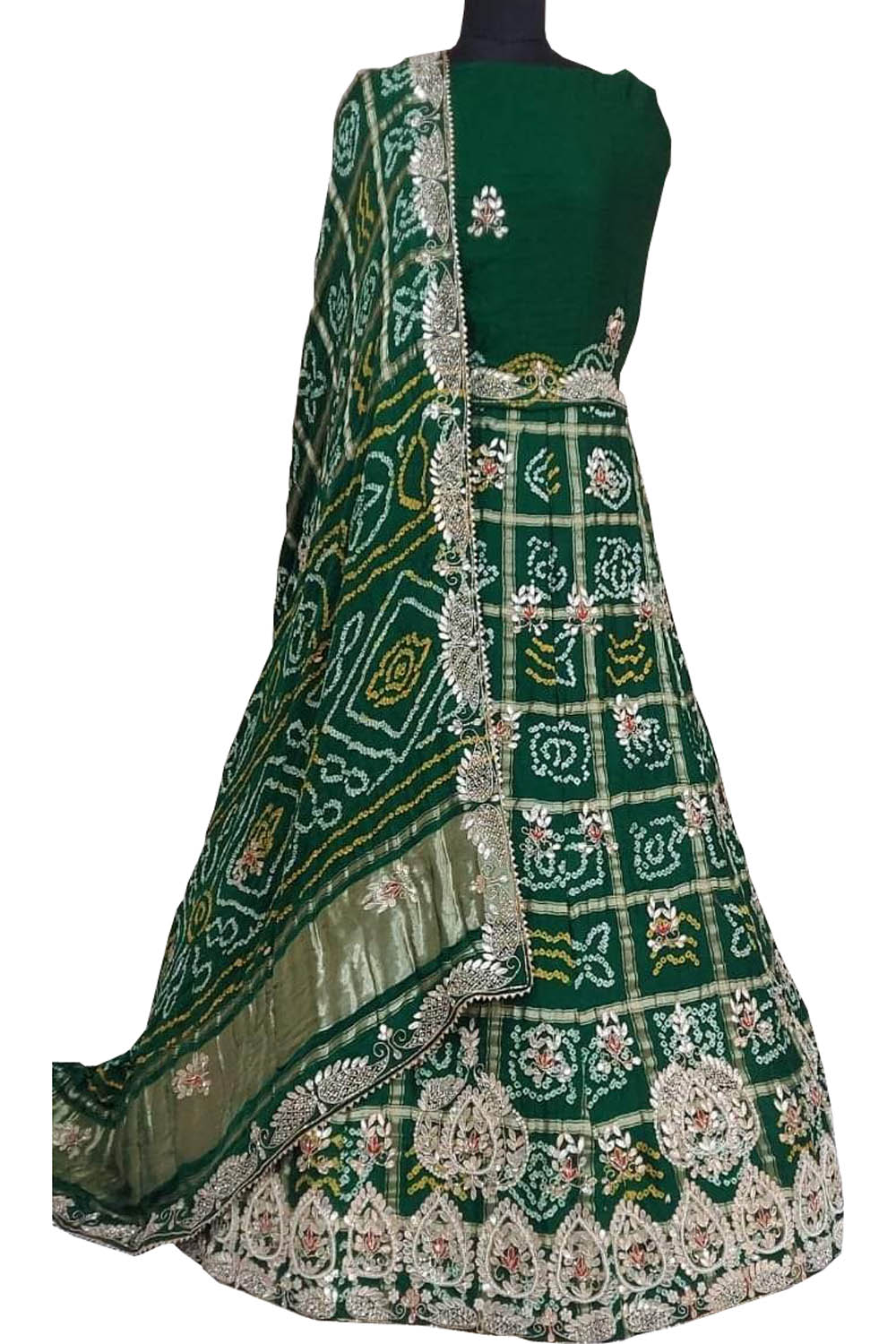 Green Hand Gota Work Gajji Silk Unstitched Lehenga Set - Luxurion World