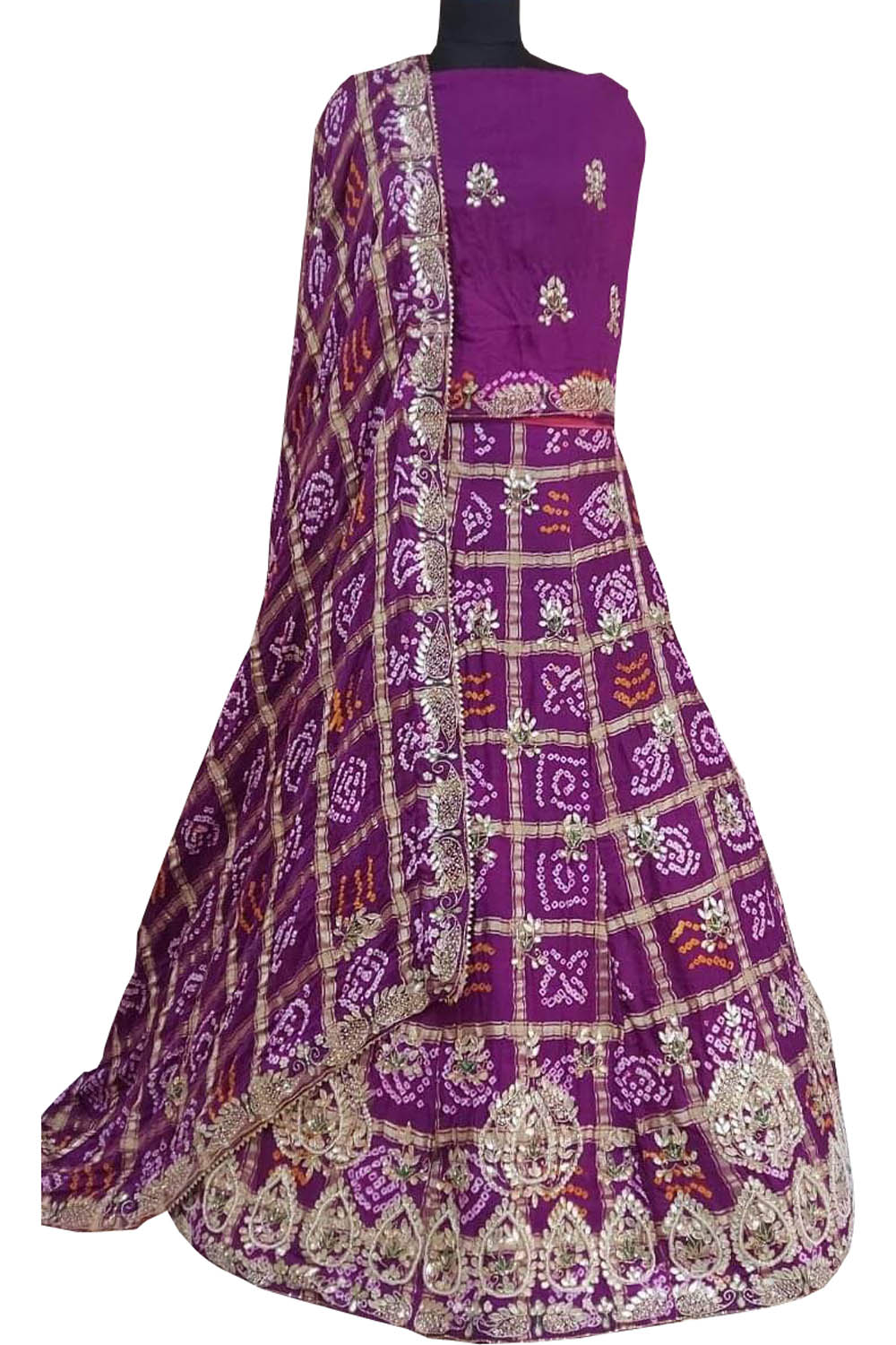 Purple Hand Gota Work Gajji Silk Unstitched Lehenga Set - Luxurion World