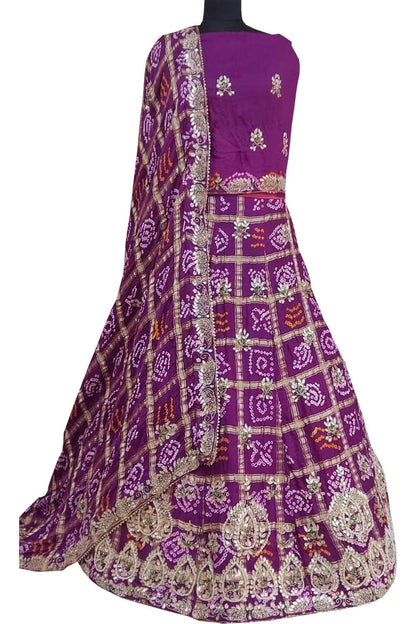 Purple Hand Gota Work Gajji Silk Unstitched Lehenga Set - Luxurion World