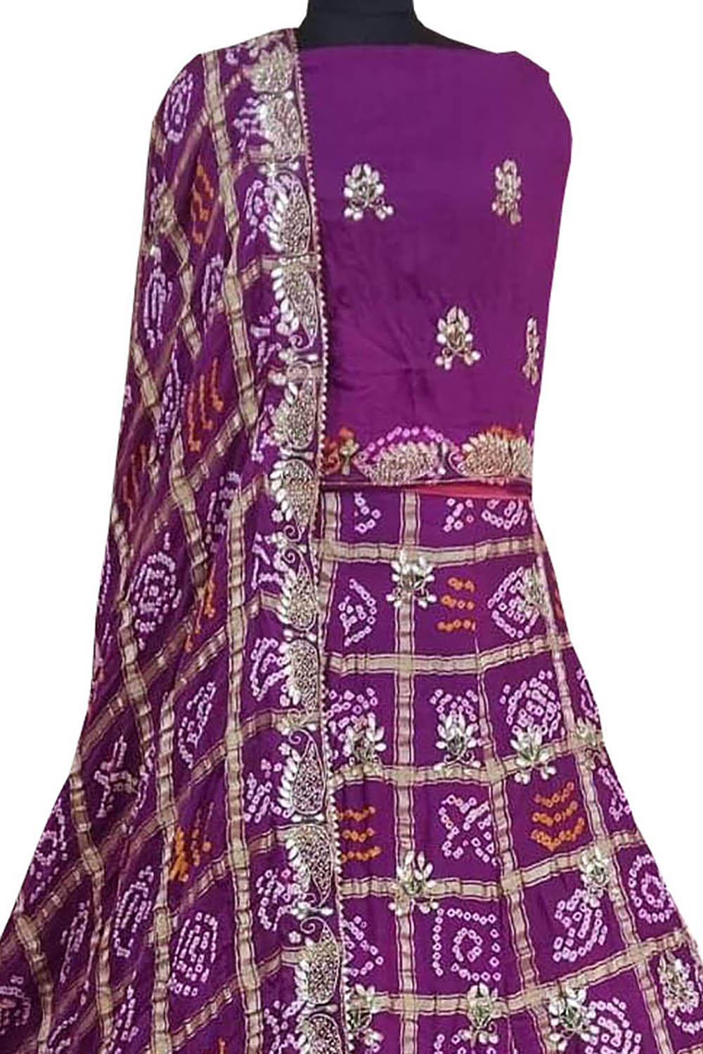 Purple Hand Gota Work Gajji Silk Unstitched Lehenga Set - Luxurion World