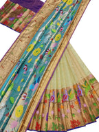 Pastel Handloom Kota Doria Real Zari Unstitched Lehenga Set - Luxurion World