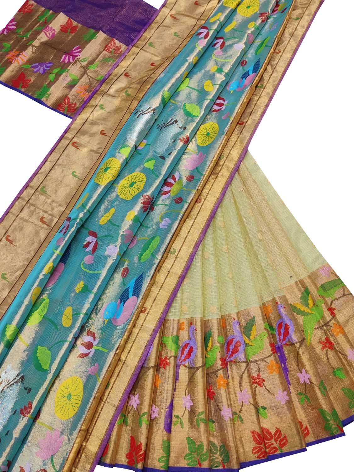 Pastel Handloom Kota Doria Real Zari Unstitched Lehenga Set - Luxurion World