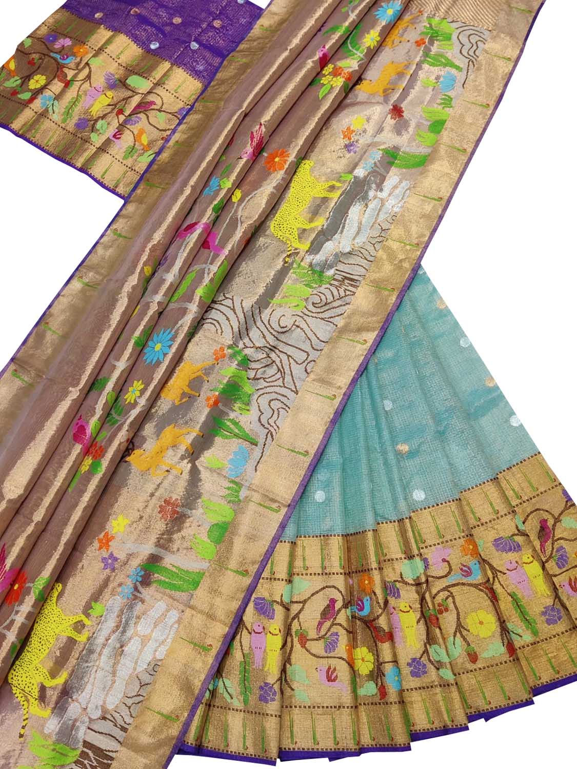 Blue Handloom Kota Doria Real Zari Unstitched Lehenga Set - Luxurion World