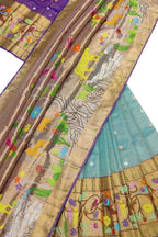 Blue Handloom Kota Doria Real Zari Unstitched Lehenga Set - Luxurion World