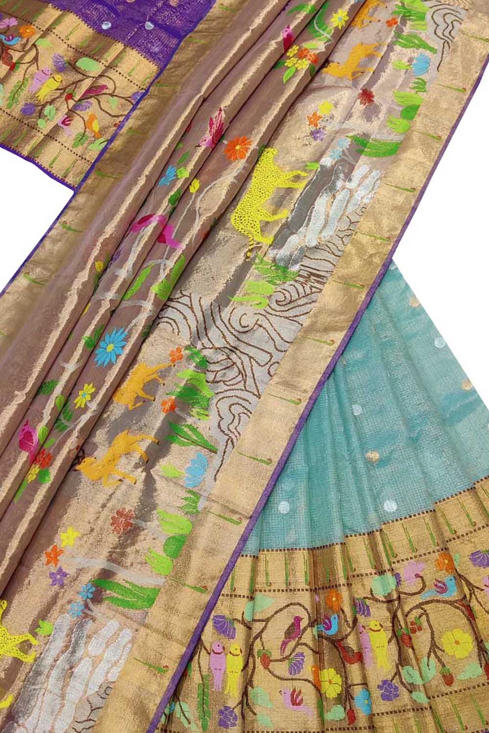 Blue Handloom Kota Doria Real Zari Unstitched Lehenga Set - Luxurion World
