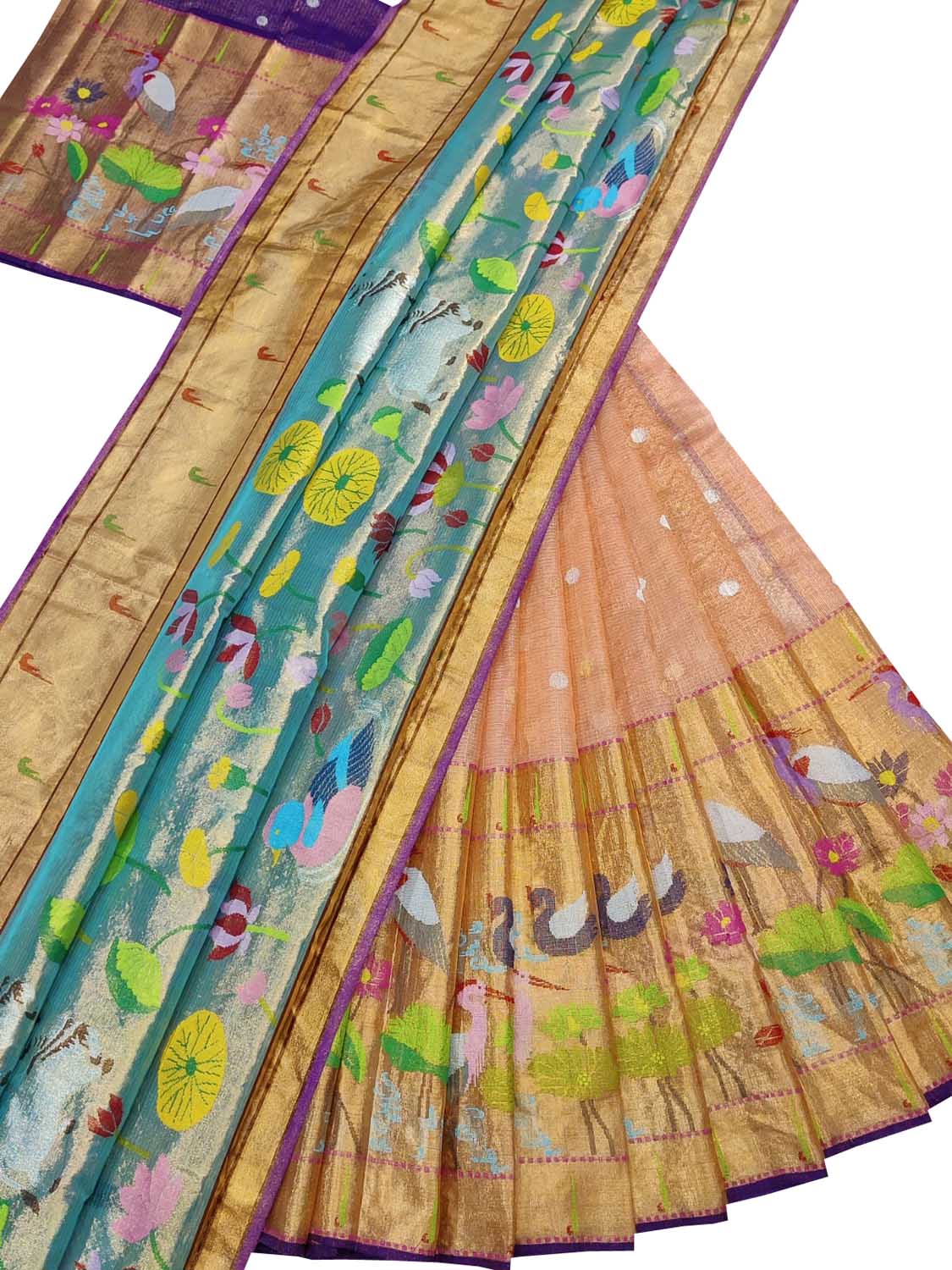 Orange Handloom Kota Doria Real Zari Unstitched Lehenga Set - Luxurion World