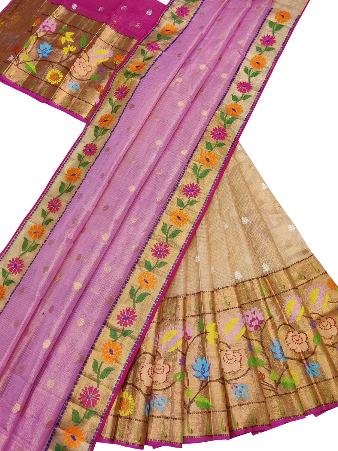 Pastel Handloom Kota Doria Real Zari Unstitched Lehenga Set - Luxurion World