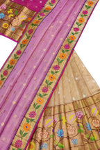 Pastel Handloom Kota Doria Real Zari Unstitched Lehenga Set - Luxurion World