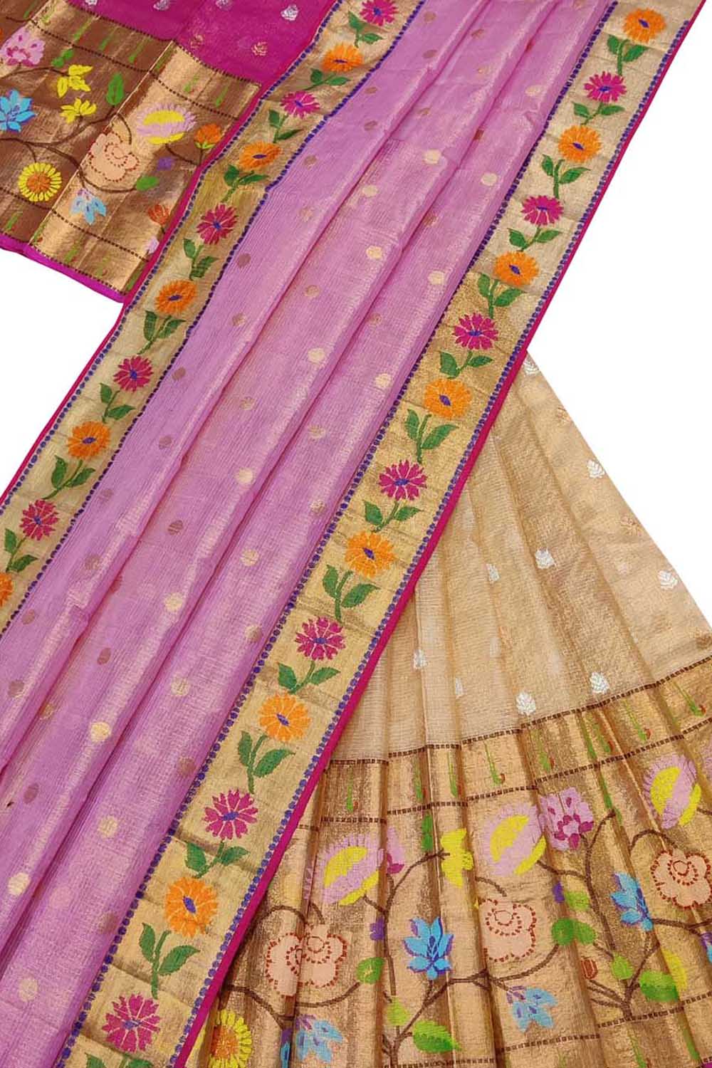 Pastel Handloom Kota Doria Real Zari Unstitched Lehenga Set - Luxurion World