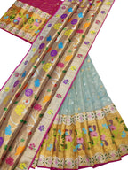 Blue Handloom Kota Doria Real Zari Unstitched Lehenga Set - Luxurion World