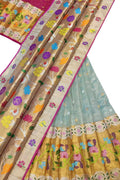 Blue Handloom Kota Doria Real Zari Unstitched Lehenga Set - Luxurion World