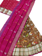 Brown Handloom Kota Doria Real Zari Unstitched Lehenga Set - Luxurion World