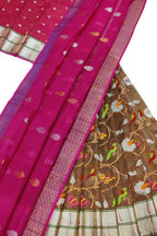 Brown Handloom Kota Doria Real Zari Unstitched Lehenga Set - Luxurion World