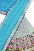 Blue Handloom Kota Doria Real Zari Unstitched Lehenga Set - Luxurion World
