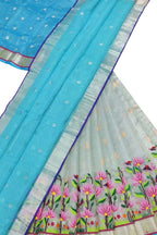 Blue Handloom Kota Doria Real Zari Unstitched Lehenga Set - Luxurion World