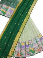 Green Handloom Kota Doria Real Zari Unstitched Lehenga Set - Luxurion World
