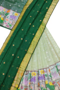 Green Handloom Kota Doria Real Zari Unstitched Lehenga Set - Luxurion World