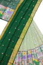 Green Handloom Kota Doria Real Zari Unstitched Lehenga Set - Luxurion World