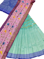 Blue Handloom Kota Doria Real Zari Unstitched Lehenga Set - Luxurion World
