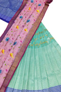 Blue Handloom Kota Doria Real Zari Unstitched Lehenga Set - Luxurion World