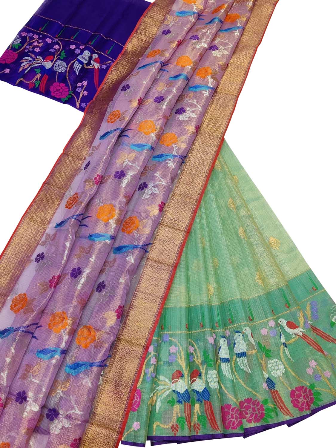 Blue Handloom Kota Doria Real Zari Unstitched Lehenga Set - Luxurion World