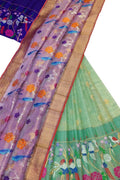 Blue Handloom Kota Doria Real Zari Unstitched Lehenga Set - Luxurion World