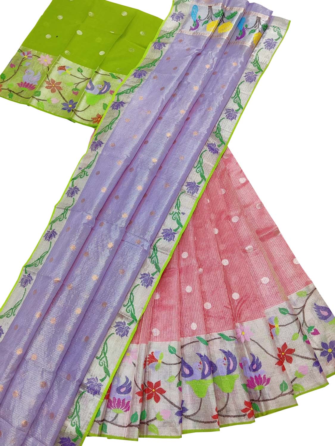 Pink Handloom Kota Doria Real Zari Unstitched Lehenga Set - Luxurion World