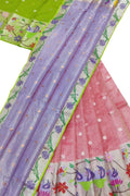 Pink Handloom Kota Doria Real Zari Unstitched Lehenga Set - Luxurion World
