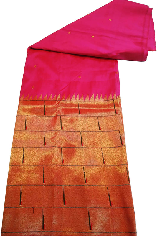 Pink Paithani Handloom Pure Silk Muniya Border Lehenga Fabric - Luxurion World