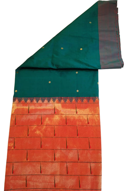 Green Paithani Handloom Pure Silk Muniya Border Lehenga Fabric