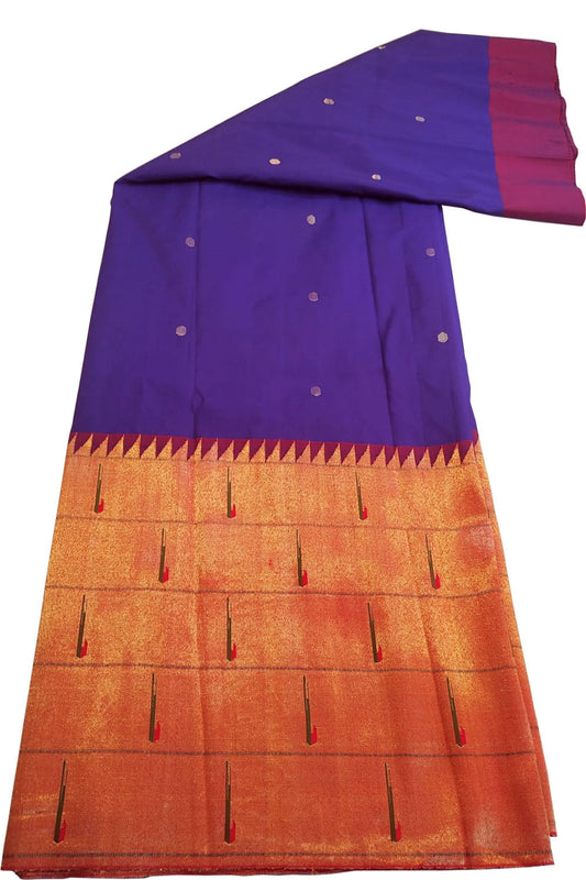 Purple Paithani Handloom Pure Silk Muniya Border Lehenga Fabric - Luxurion World