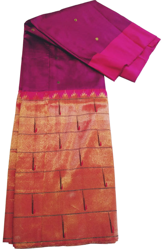 Pink Paithani Handloom Pure Silk Muniya Border Lehenga Fabric - Luxurion World
