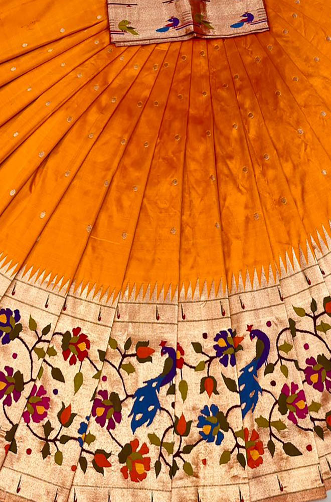 Yellow Handloom Paithani Pure Silk Lehenga Fabric - Luxurion World