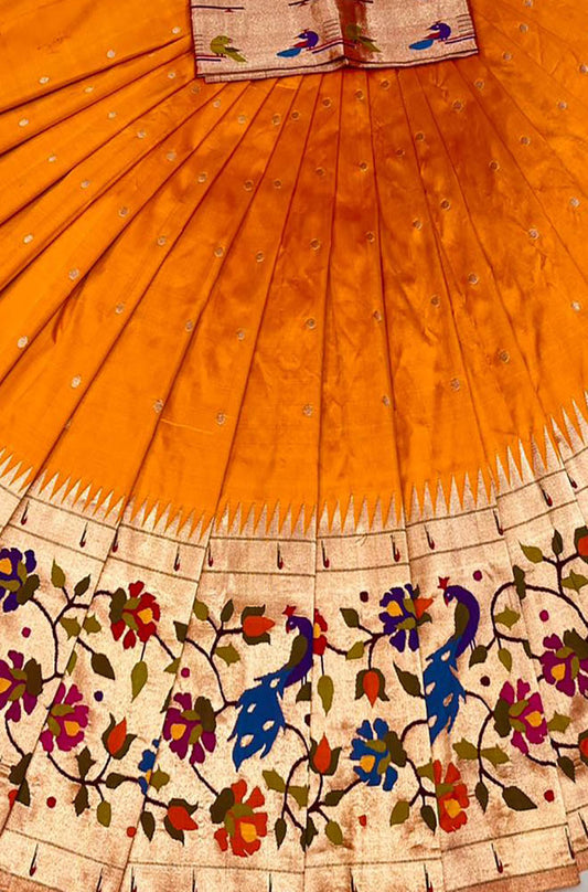 Yellow Handloom Paithani Pure Silk Lehenga Fabric - Luxurion World