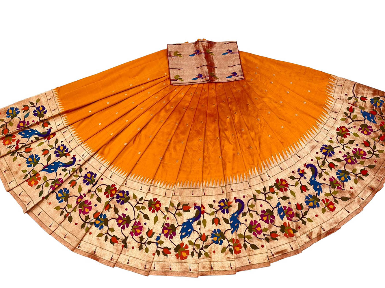 Yellow Handloom Paithani Pure Silk Lehenga Fabric - Luxurion World