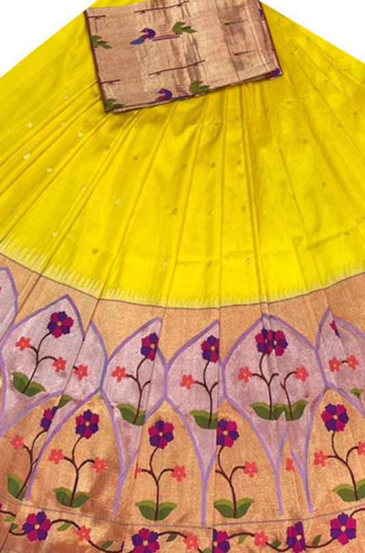 Yellow Handloom Paithani Pure Silk Lehenga Fabric