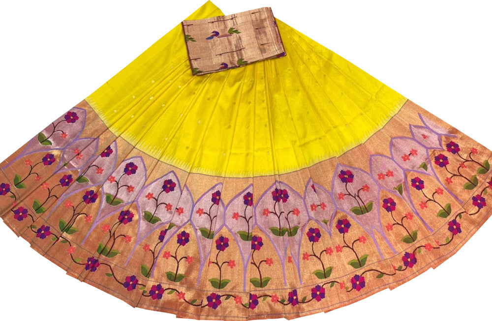 Yellow Handloom Paithani Pure Silk Lehenga Fabric