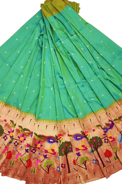 Green Paithani Handloom Pure Silk Lehenga Fabric - Luxurion World
