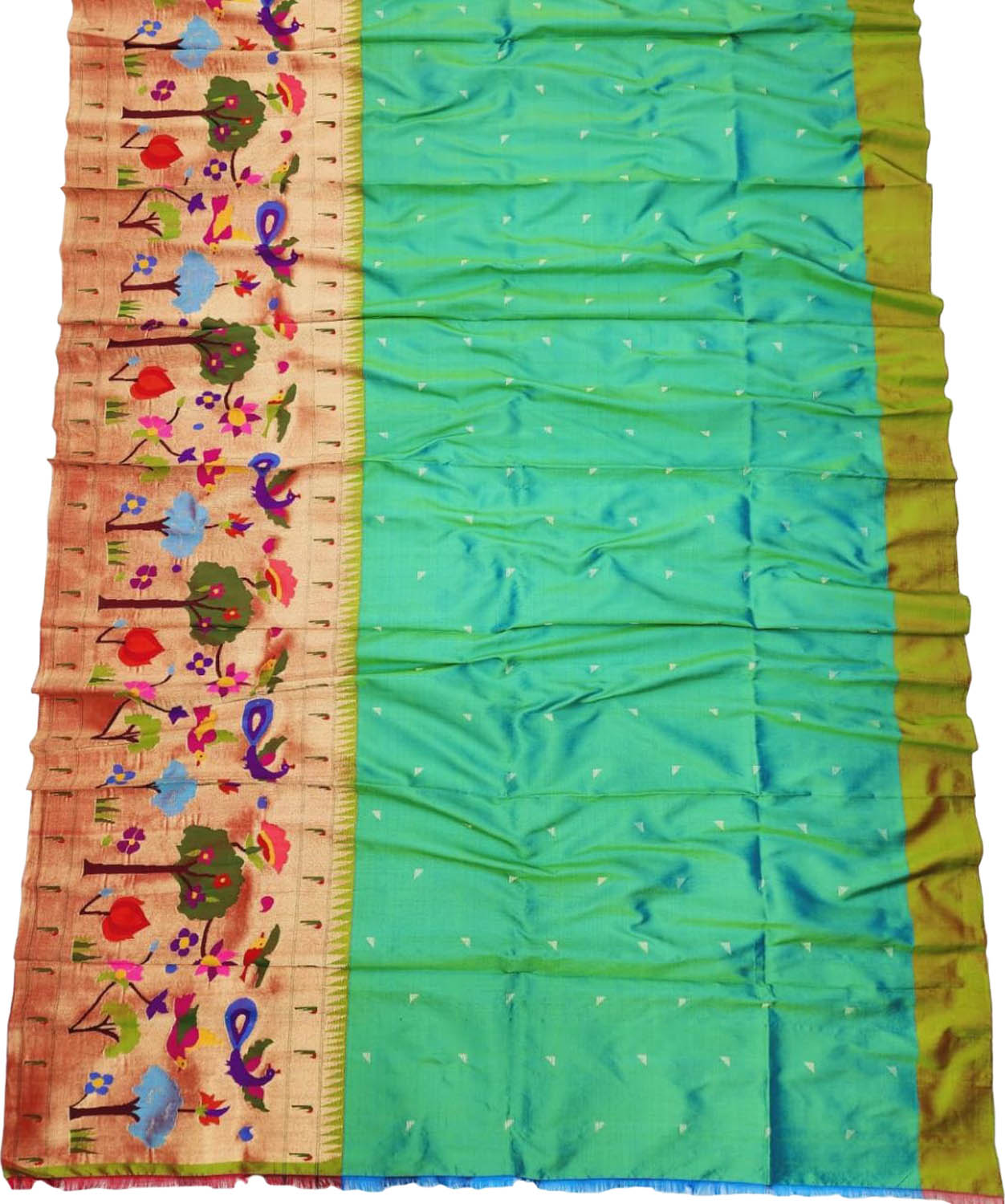 Green Paithani Handloom Pure Silk Lehenga Fabric